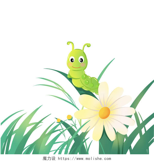 卡通惊蛰元素惊蛰昆虫复苏卡通瓢虫爬在叶子上毛毛虫24节气惊蛰春天春分